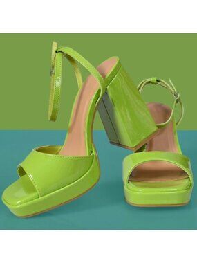 Fun Bright Green Ankle Strap Platforms